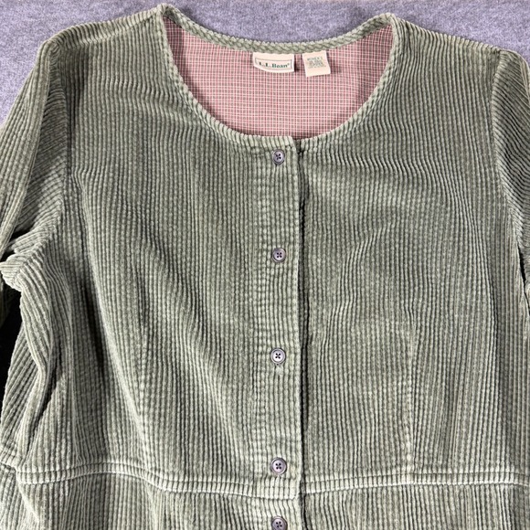 Vintage L.L. Bean Wide Wale Corduroy Button Dress Womens 18 Green cottagecore - Picture 2 of 9
